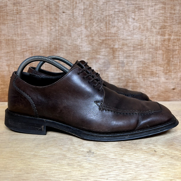 KENNETH COLE Made in Italy New York Brown Leather Square Toe Men Shoes Size 9.5 - Picture 1 of 11